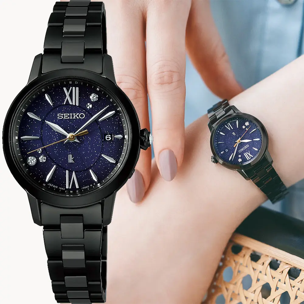 SEIKO 精工 LUKIA 插畫家聯名 限量 星月夜 太陽能電波鑽石女錶-27.5mm(SSVW241J/1B32-0BG0B)