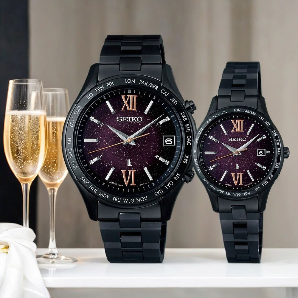 SEIKO 精工 LUKIA 限量 紫色星光 光動能電波情侶手錶 對錶(7B27-0AB0P+1B35-0AY0P)