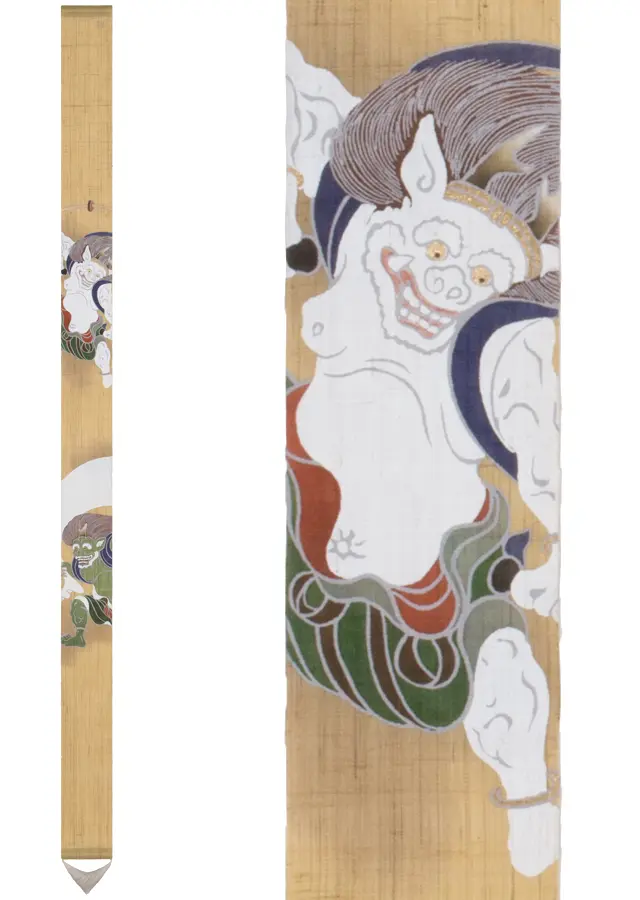 京都洛柿庵手染細亞麻吊飾-風神雷神