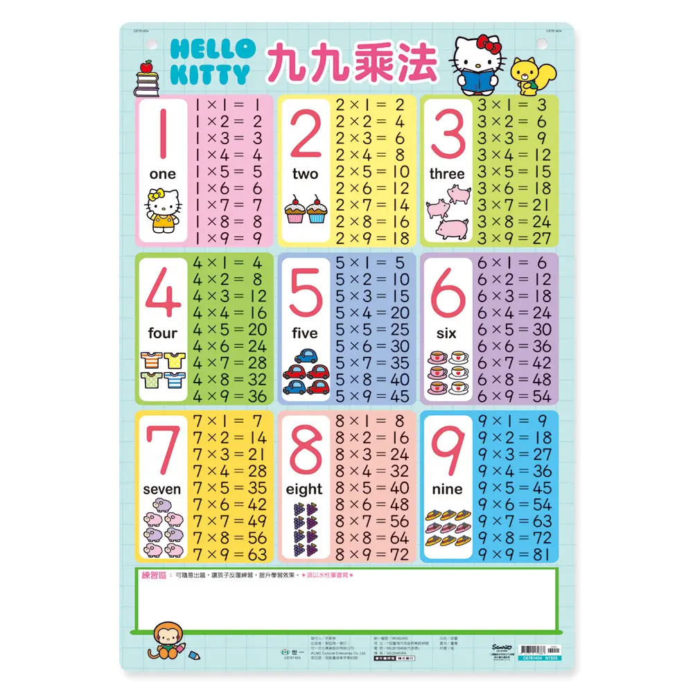 Hello Kitty九九乘法掛圖