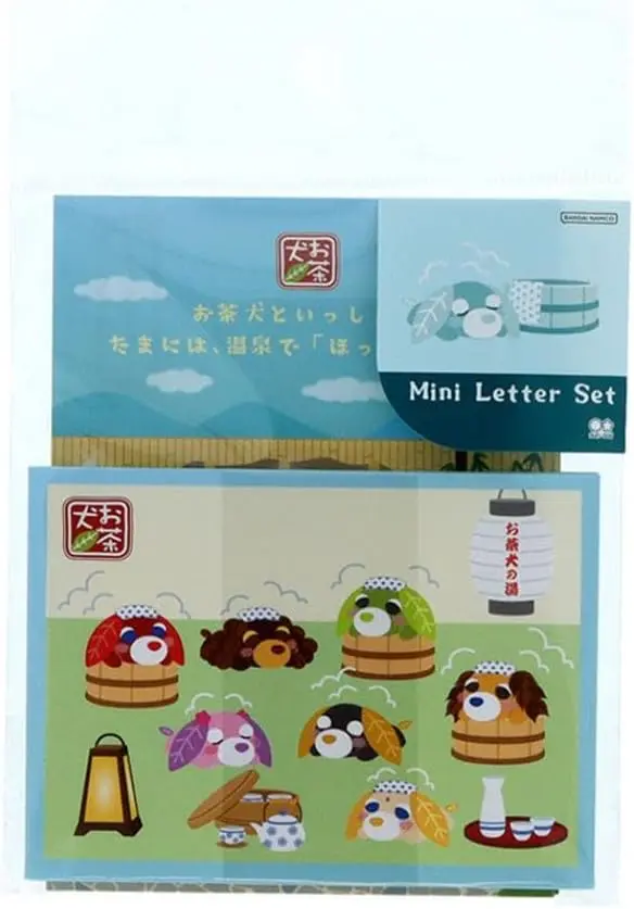 日本 sun-star 元氣小茶犬 迷你信封信紙組/ 溫泉