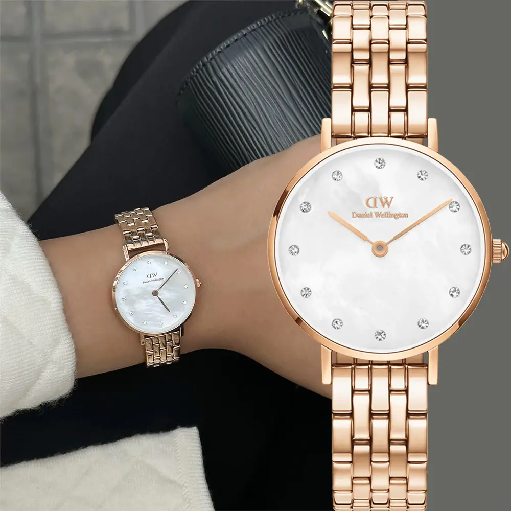 Daniel Wellington DW 女錶-28mm Petite Lumine Melrose 優雅晶鑽珍珠貝手錶-玫瑰金框(DW00100613)