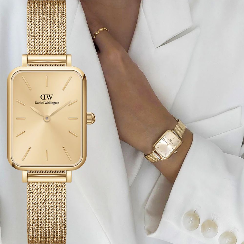 Daniel Wellington DW 女錶-20x26mm Quadro Unitone 極簡美學方形米蘭帶手錶-金色(DW00100485)