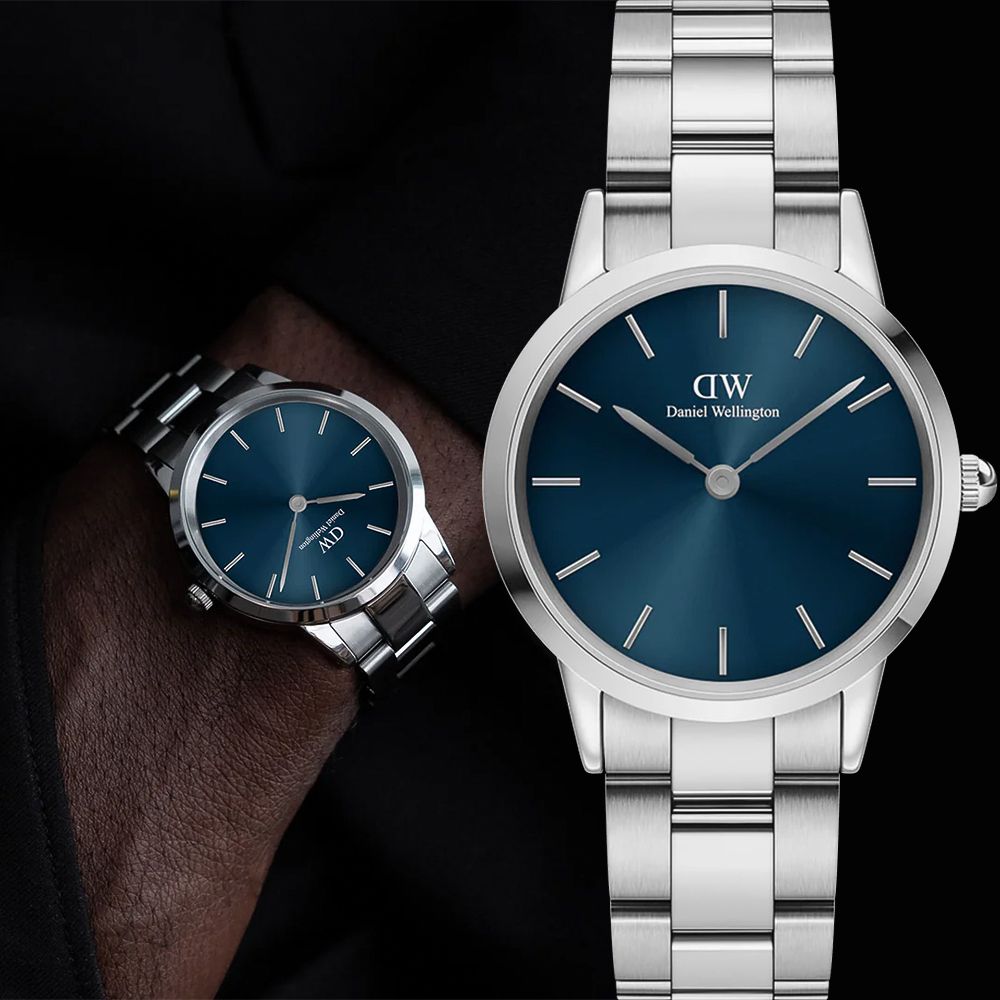 Daniel Wellington DW 女錶-36mm Iconic Link Arctic 極簡美學手錶-銀框x藍面(DW00100458)