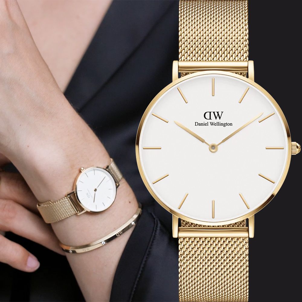Daniel Wellington DW 女錶-28mm Petite Evergold 經典極簡米蘭帶手錶-金框(DW00100350)
