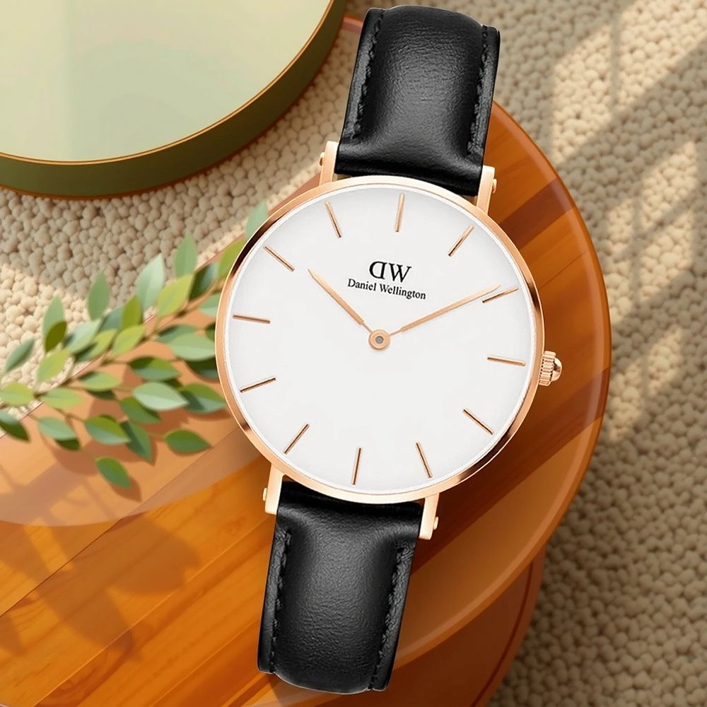 Daniel Wellington DW 女錶-28mm Petite Sheffield 經典極簡手錶-玫瑰金框x黑皮帶(DW00100230)