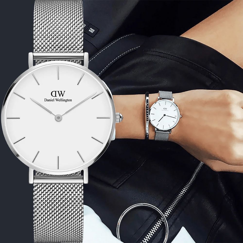 Daniel Wellington DW 女錶-28mm Petite Sterling 經典極簡米蘭帶手錶-銀框(DW00100220)