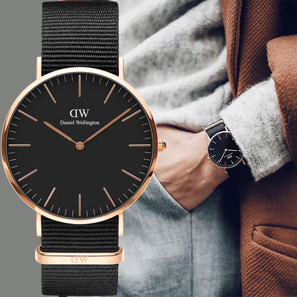Daniel Wellington DW 男錶-40mm Classic Cornwall 經典極簡帆布帶手錶-玫瑰金框(DW00100148)