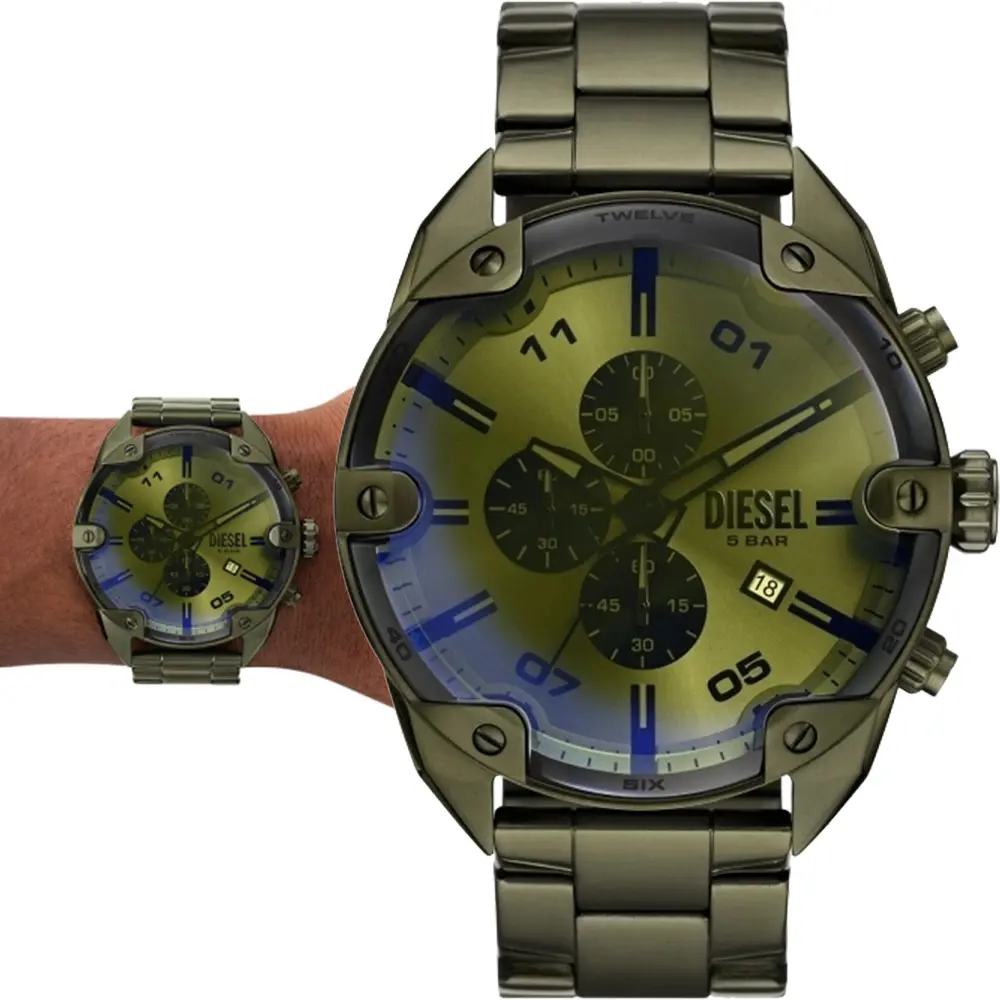 DIESEL Spiked 大錶徑個性三眼計時手錶-49mm (DZ4670)