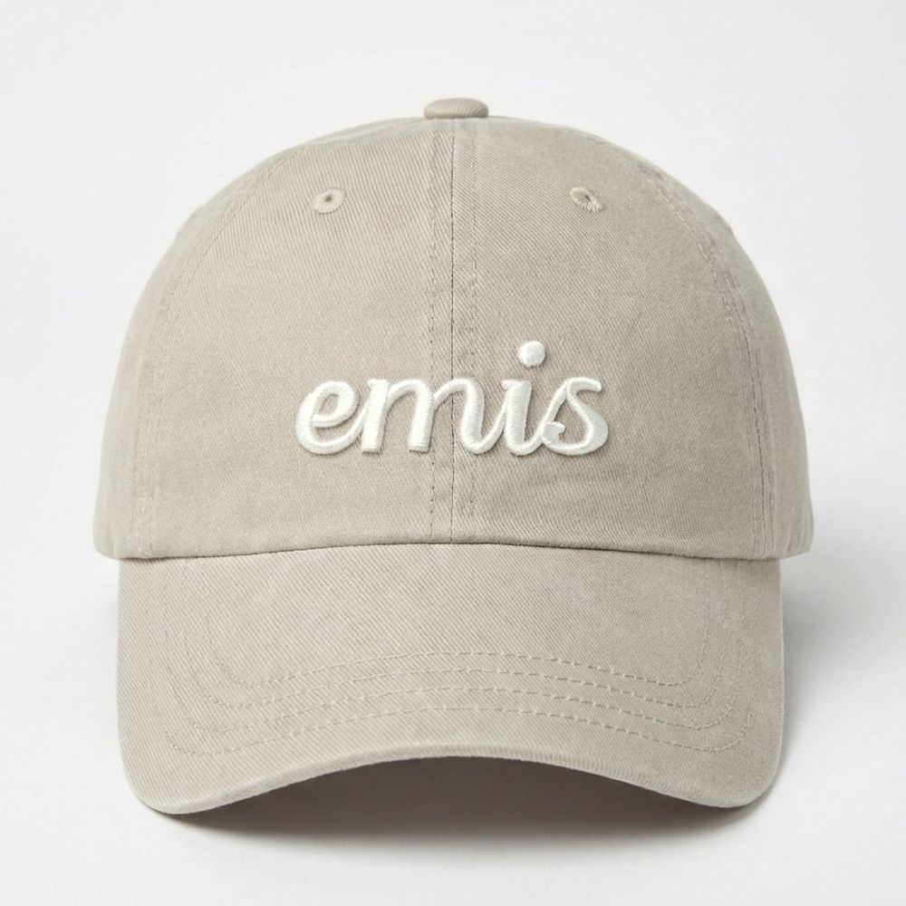 韓國 emis VINTAGE PIGMENT BALL CAP 水洗感草寫刺繡棒球帽 米色BEIGE