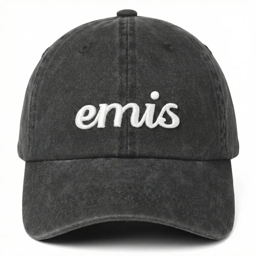 韓國 emis VINTAGE PIGMENT BALL CAP 水洗感草寫刺繡棒球帽 黑色BLACK