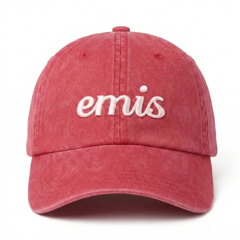韓國 emis VINTAGE PIGMENT BALL CAP 水洗感草寫刺繡棒球帽 紅色RED