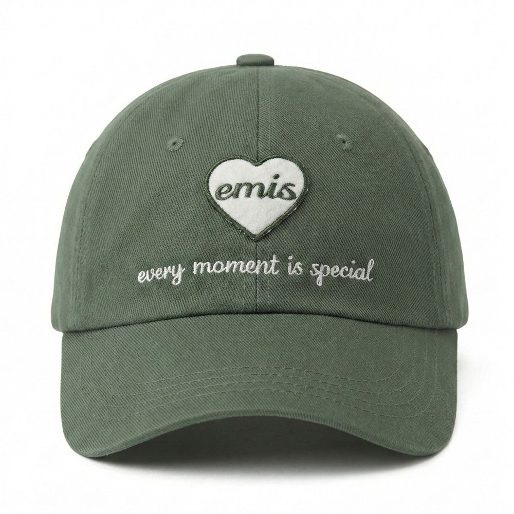 韓國 emis HEART WAPPEN BALL CAP 韓製 愛心刺繡棒球帽 卡其色KHAKI