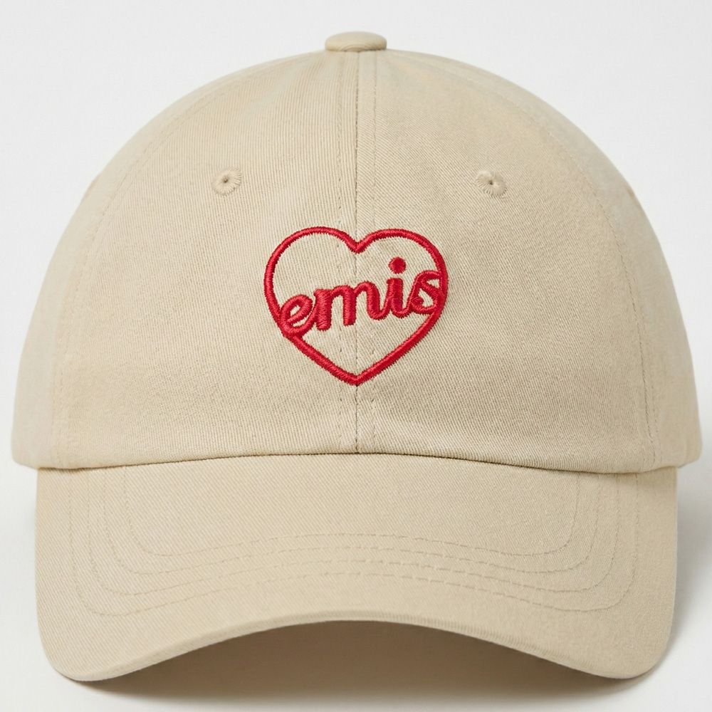 韓國 emis HEART BALL CAP 韓製愛心刺繡棒球帽 淺米色LIGHTBEIGE