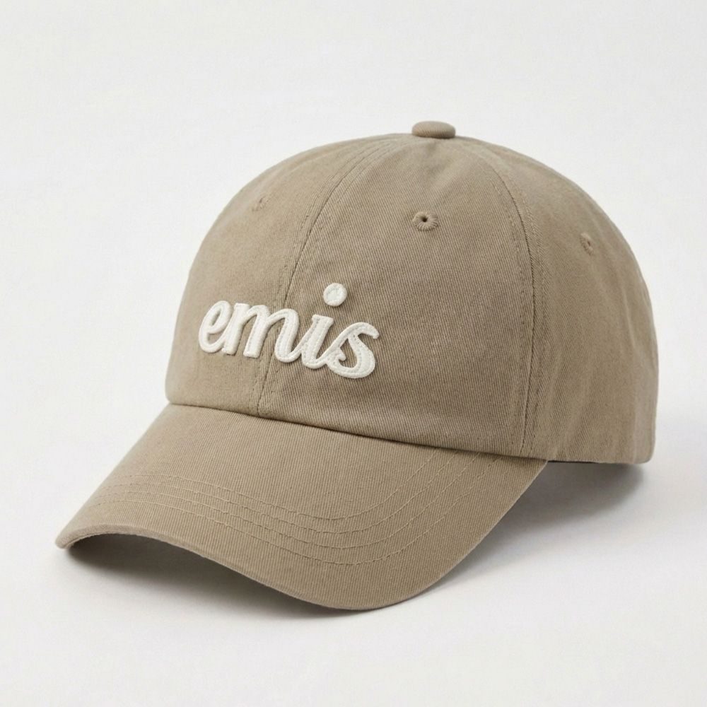 韓國 emis APPLIQUE BALL CAP 韓製棒球帽 草寫字母 奶茶灰BEIGE
