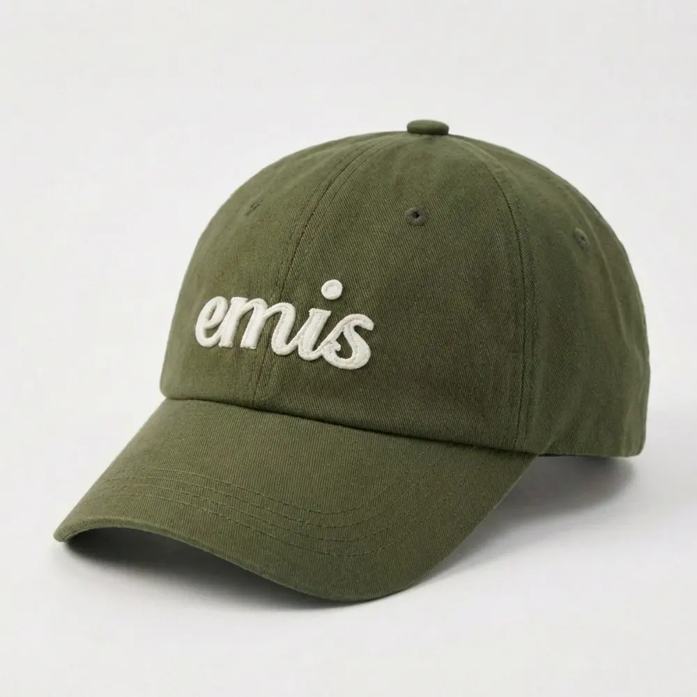 韓國 emis APPLIQUE BALL CAP 韓製棒球帽 草寫字母 卡其綠KHAKI