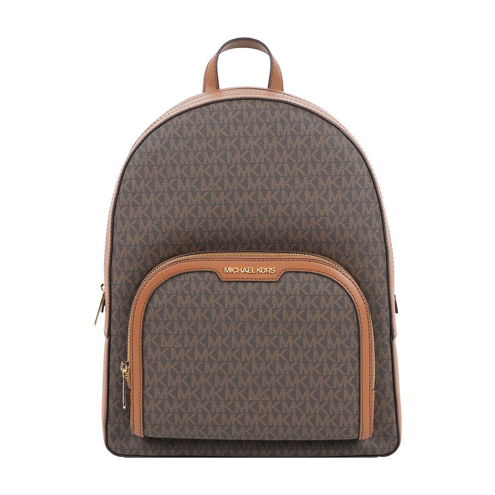 【Michael Kors】Jaycee 金字塗層帆布拉鍊口袋大款後背包(棕色)/ 平行輸入