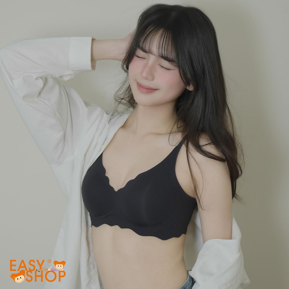 [EASY SHOP] 無痕花瓣3/4無鋼圈內衣/ L/ 時尚黑