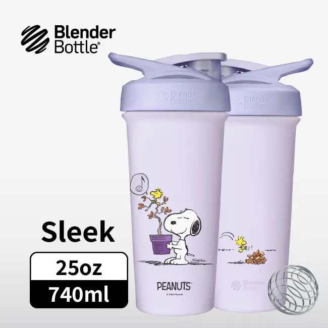 BlenderBottle Sleek按壓式不鏽鋼水壺/ 史努比SNOOPY/ 紫秋落葉/ 25oz/ 740ml