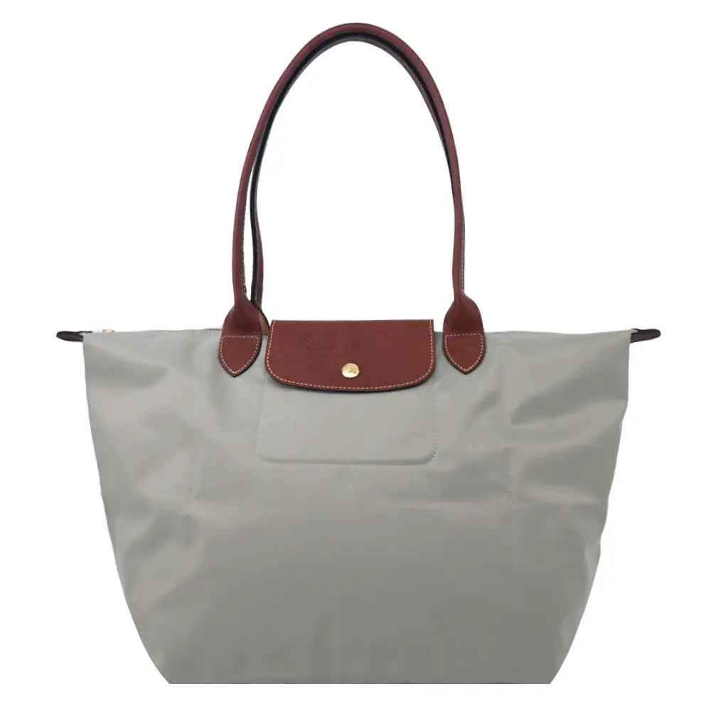 LONGCHAMP LE PLIAGE系列長把再生尼龍摺疊水餃包(中/小石子灰)/平行輸入