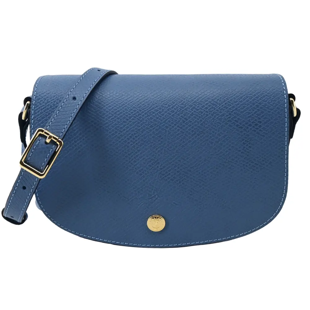 LONGCHAMP ÉPURE系列牛皮壓印半月型斜背包(小/暗灰藍)/平行輸入