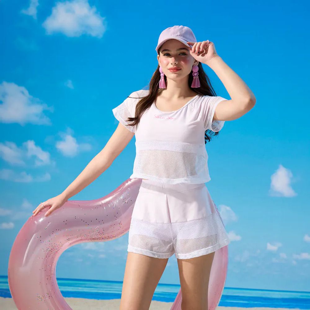 (莫妮娜) 台灣製 粉漾少女網紗 短版二件式泳衣/ L