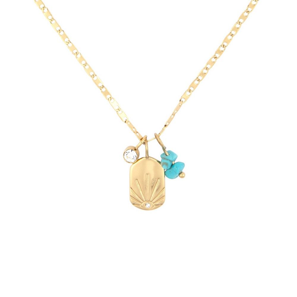 Pura Vida 美國手工 ALLEGRA CHARM 晨曦金光綠松石墜飾項鍊