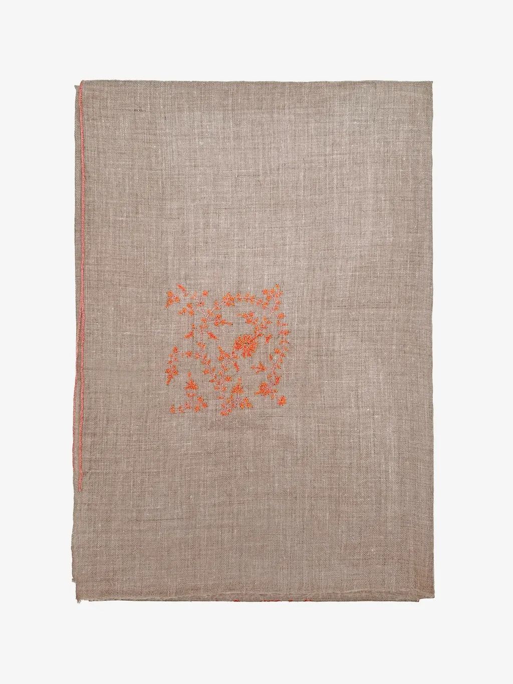 《Bala Shawls》Hand Embroidered Pashmina原色橘花點綴花叢手工刺繡披肩