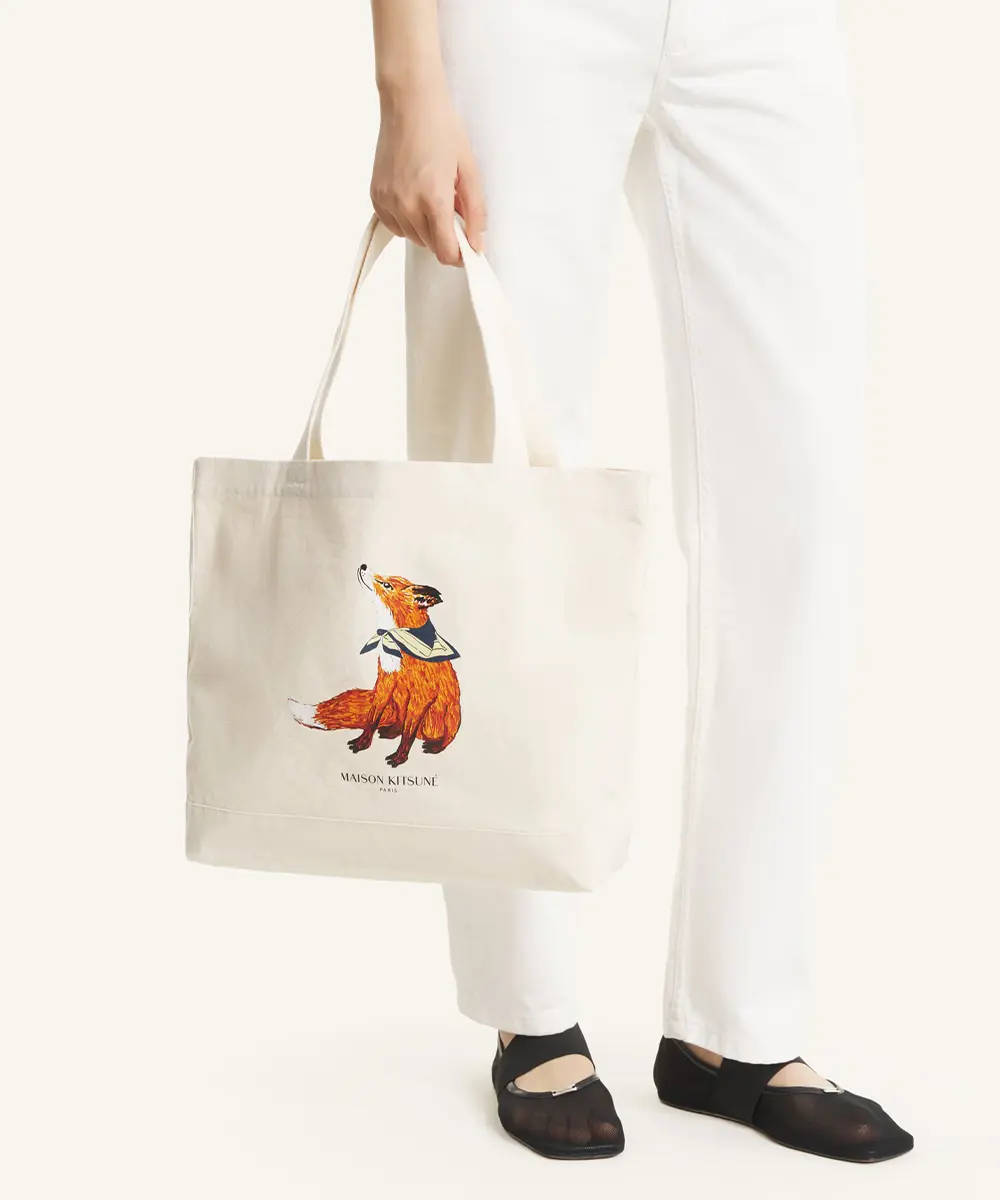 MAISON KITSUNÉ 古典白白日夢狐狸LOGO托特包
