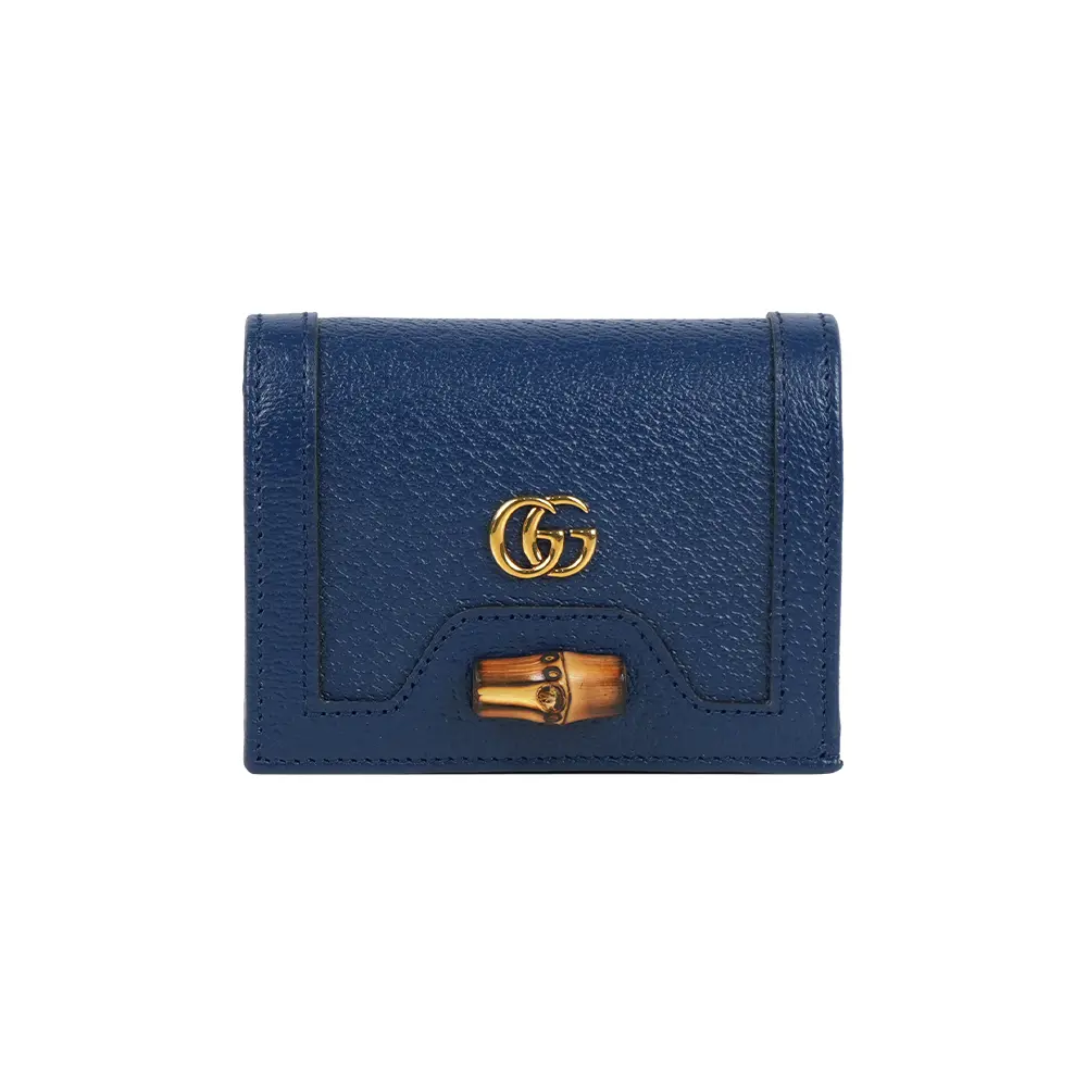 【GUCCI】Diana 竹節系列皮革卡片小短夾(海軍藍)/ 平行輸入