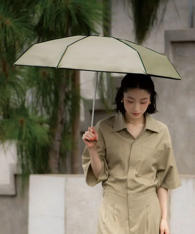 日本 Wpc. 完全遮光UV100%折傘/ Plain Piping Beige