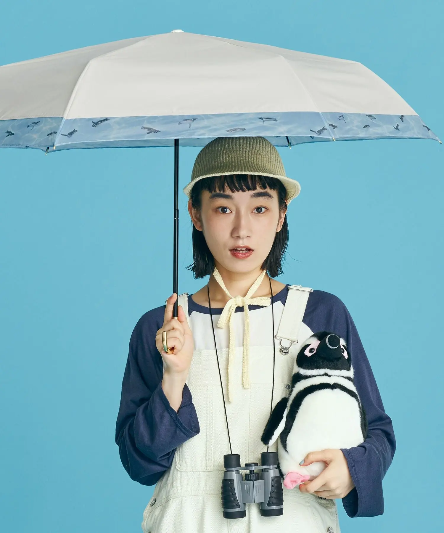 日本 Wpc. x 墨田水族館 完全遮光UV100%折傘/ Swimming Penguin Rim Organza Off