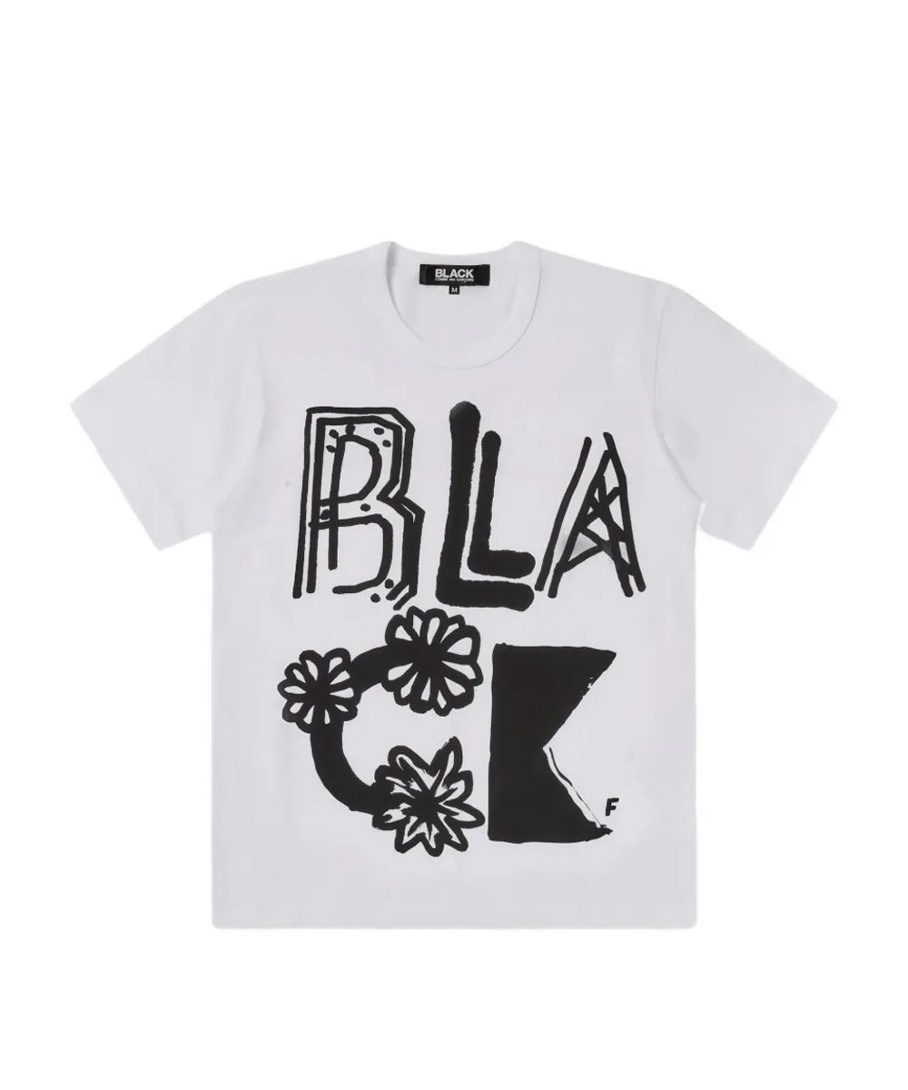 COMME des GARÇONS BLACK 白底標語短袖TEE/中性/ S
