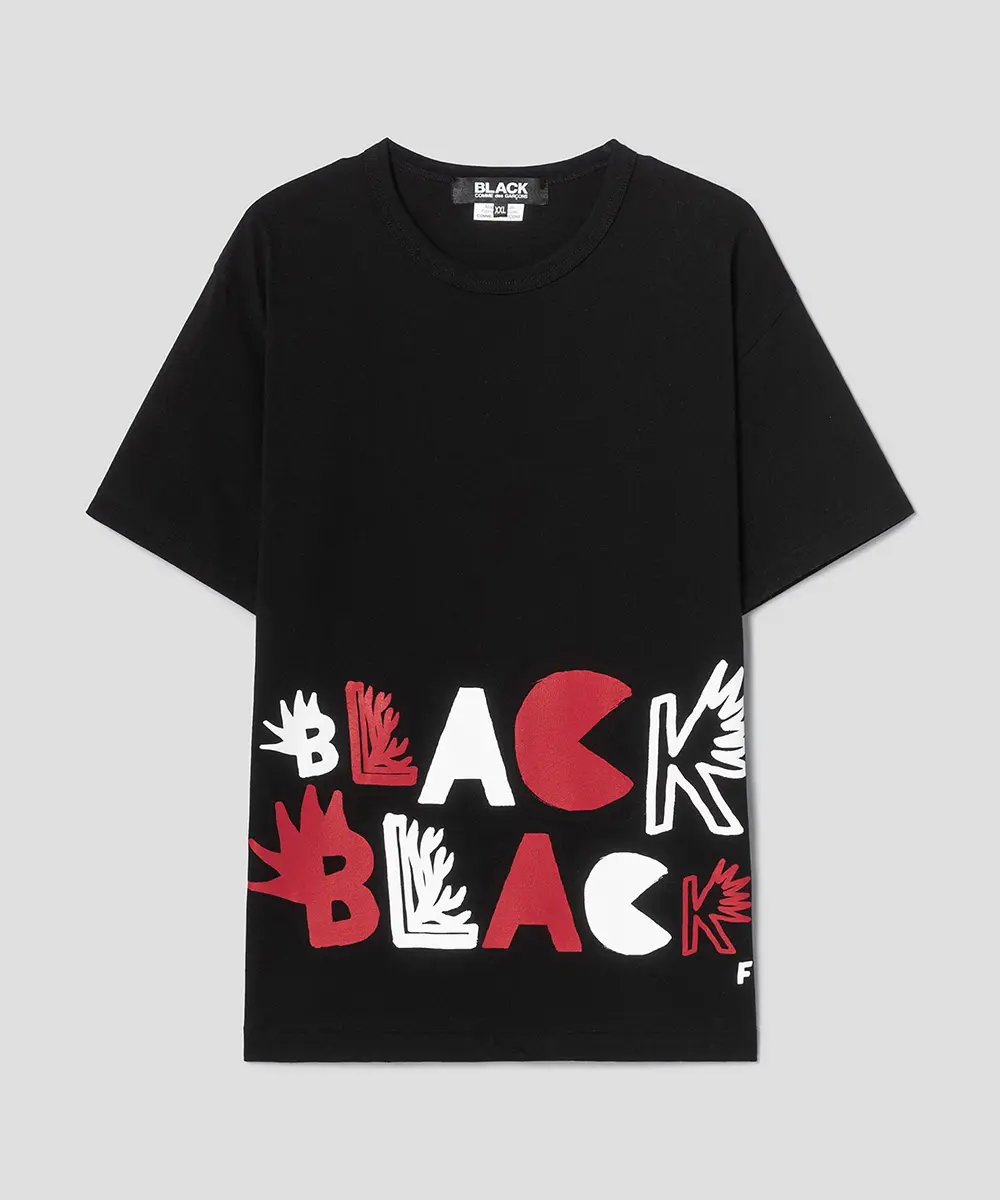 COMME des GARÇONS BLACK 黑底標語短袖TEE/中性/ M