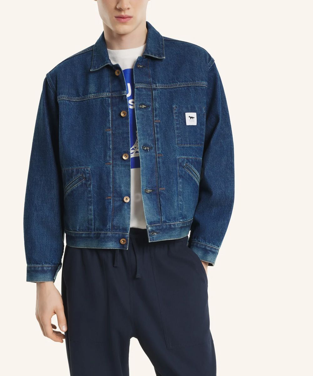 MAISON KITSUNÉ X KURO日曬靛藍領航者赤耳丹寧外套/中性/ L