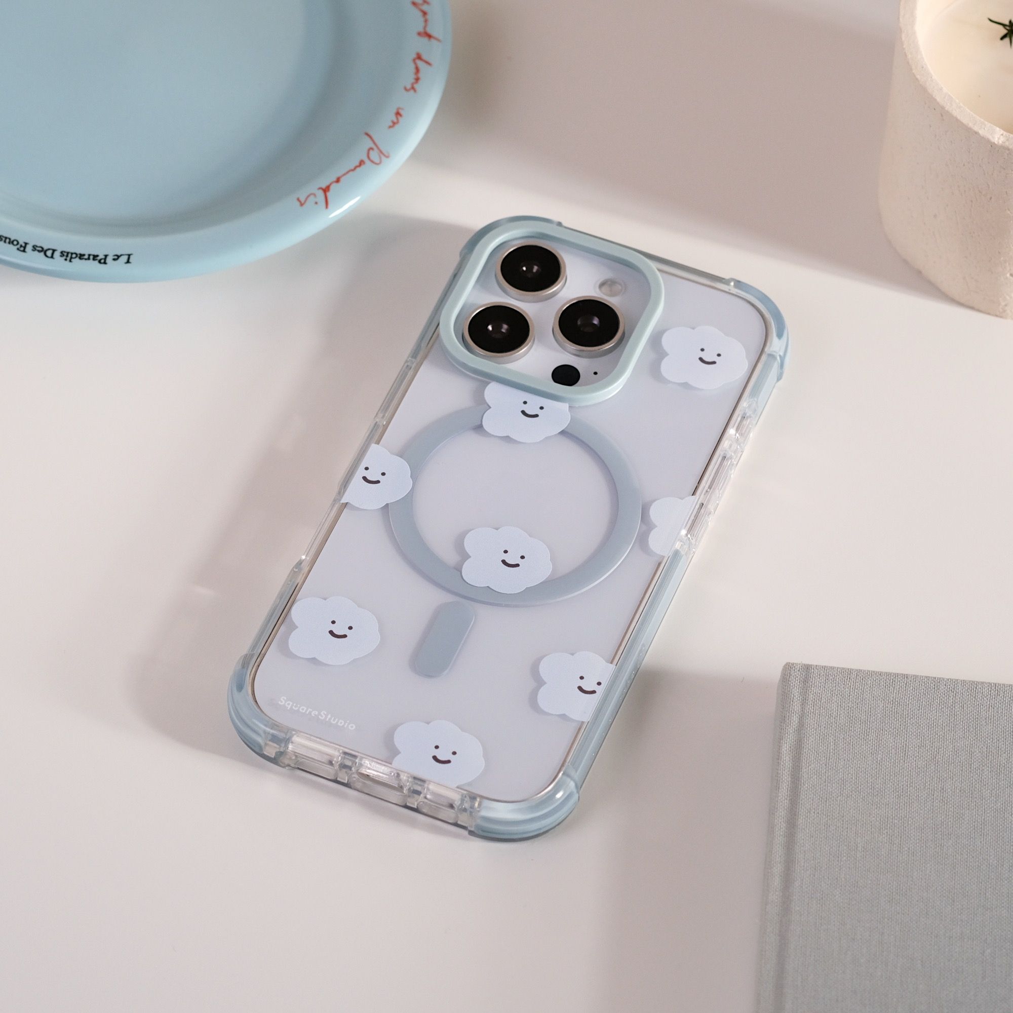 方坊 心情磁吸手機殼/ 灰藍/ 飄浮喜寶/ iPhone 16