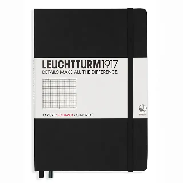 德國 LEUCHTTURM1917 硬殼筆記本 A5/ 黑/ 方格