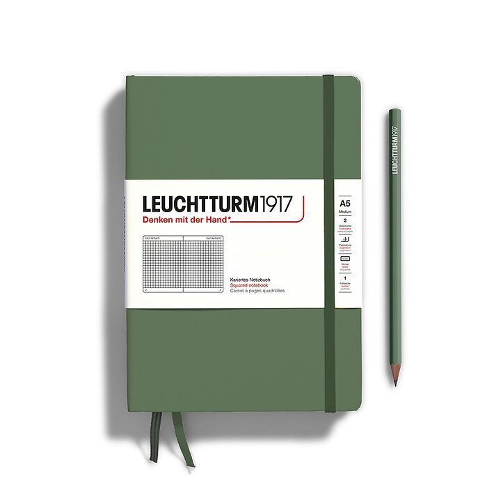 德國 LEUCHTTURM1917 硬殼筆記本 A5/ 橄欖綠/ 方格