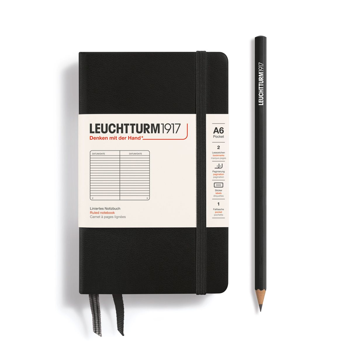 德國 LEUCHTTURM1917 硬殼筆記本 A6/ 黑/ 橫線