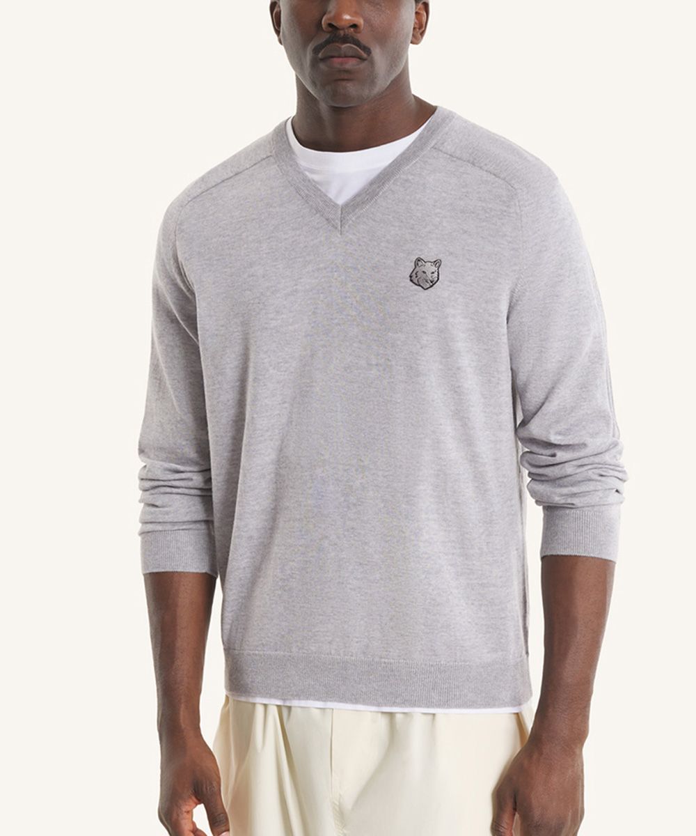 MAISON KITSUNÉ 中性灰變化狐狸頭LOGOV領寬鬆毛衣/中性/男裝/ M