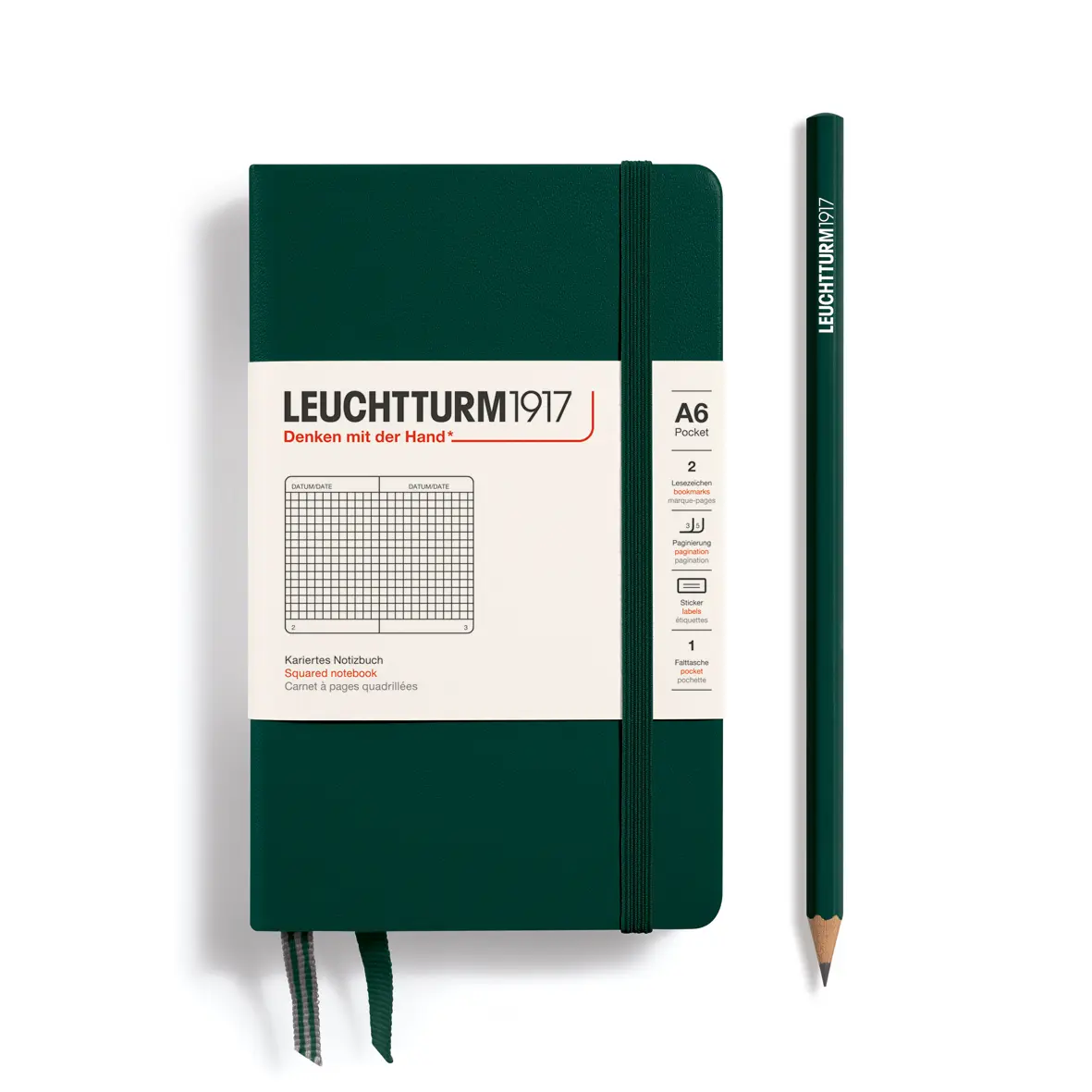 德國 LEUCHTTURM1917 硬殼筆記本/ A6/ 森林綠/ 方格