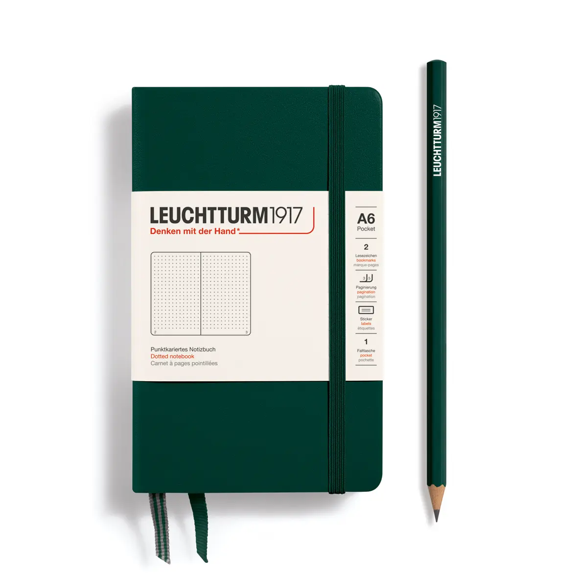德國 LEUCHTTURM1917 硬殼筆記本/ A6/ 森林綠/ 方點