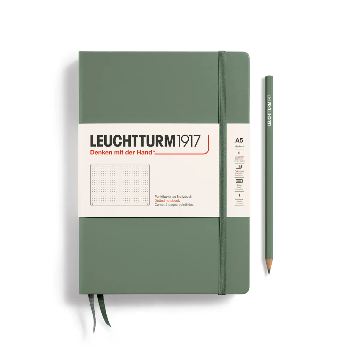 德國 LEUCHTTURM1917 硬殼筆記本 A5/ 橄欖綠/ 方點