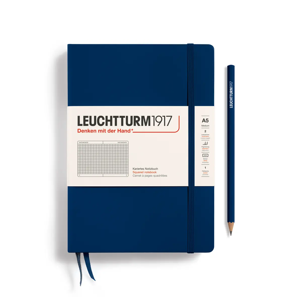 德國 LEUCHTTURM1917 硬殼筆記本 A5/ 深藍/ 方格