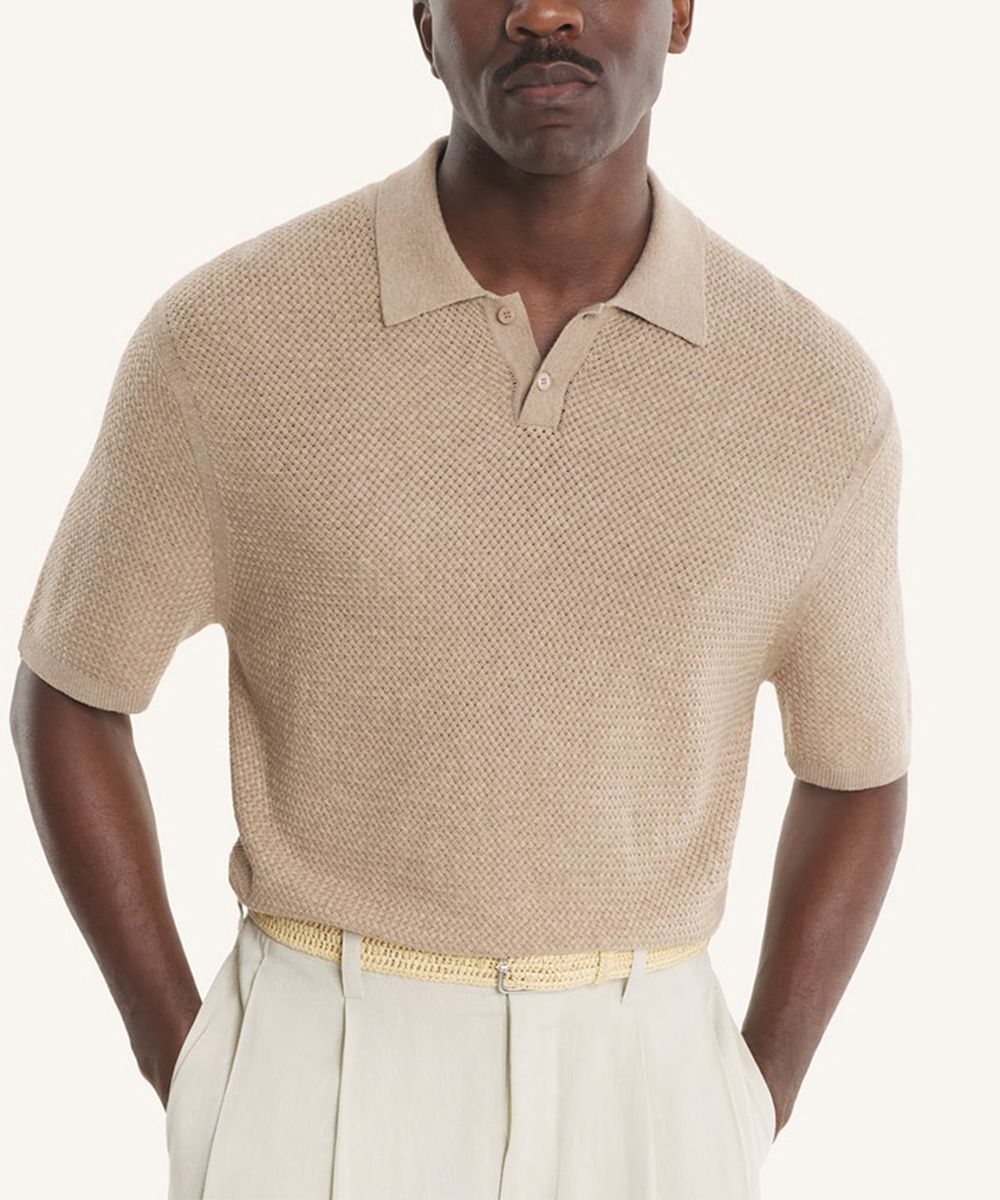 MAISON KITSUNÉ 焦杏色手繪LOGO美麗諾混紡短袖POLO衫/中性/男裝/ M
