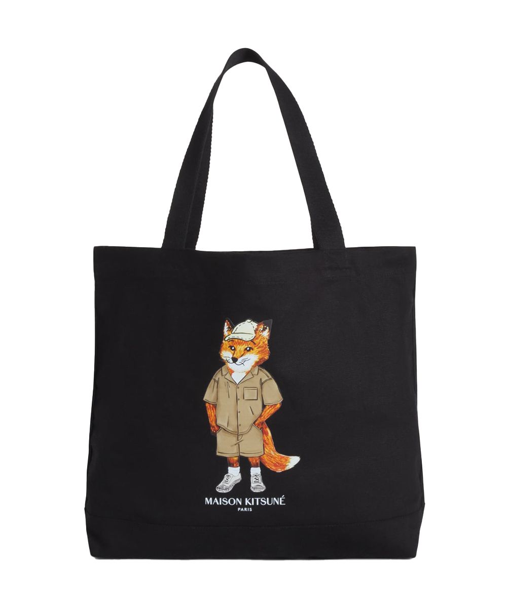 MAISON KITSUNÉ 石墨黑穿搭狐狸穿搭狐狸LOGO托特包