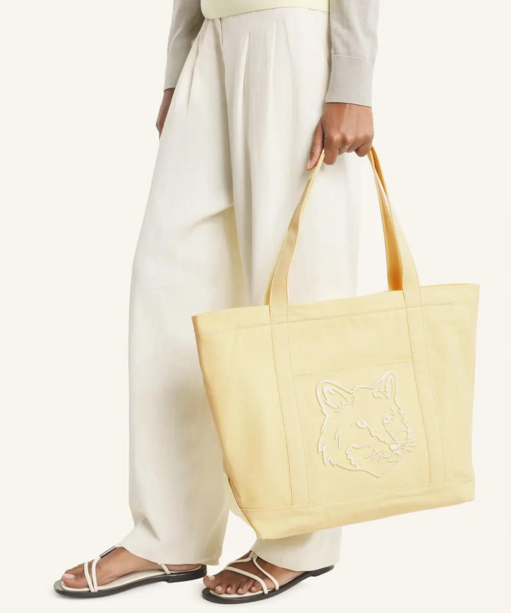 MAISON KITSUNÉ 檸檬舒芙蕾黃變化狐狸頭托特包(大)