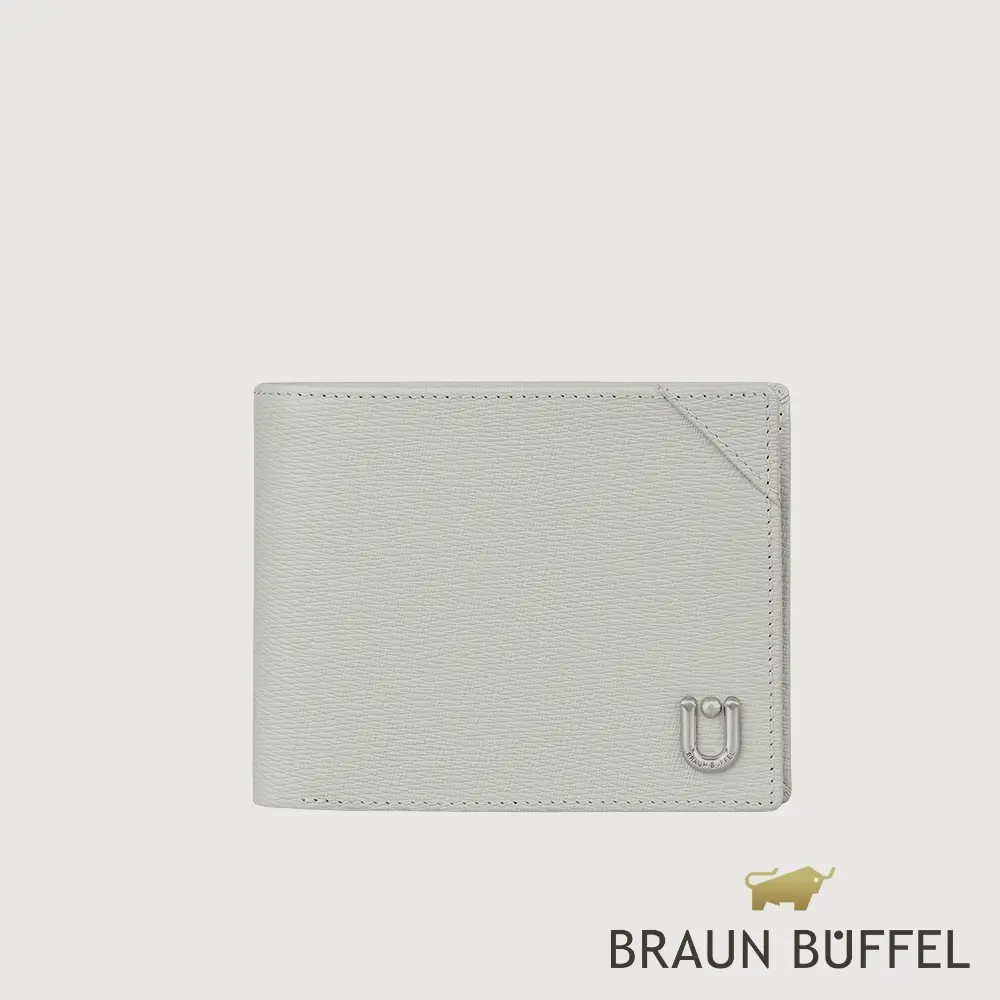 【BRAUN BUFFEL 德國小金牛】台灣總代理 斯萊特 12卡中間翻透明窗短夾-淺灰色/BF552-317-SGY