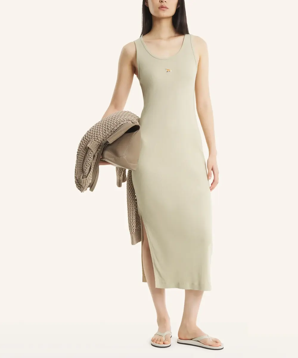 MAISON KITSUNÉ 奶茶棕小狐狸LOGO羅紋背心洋裝/女裝/ S