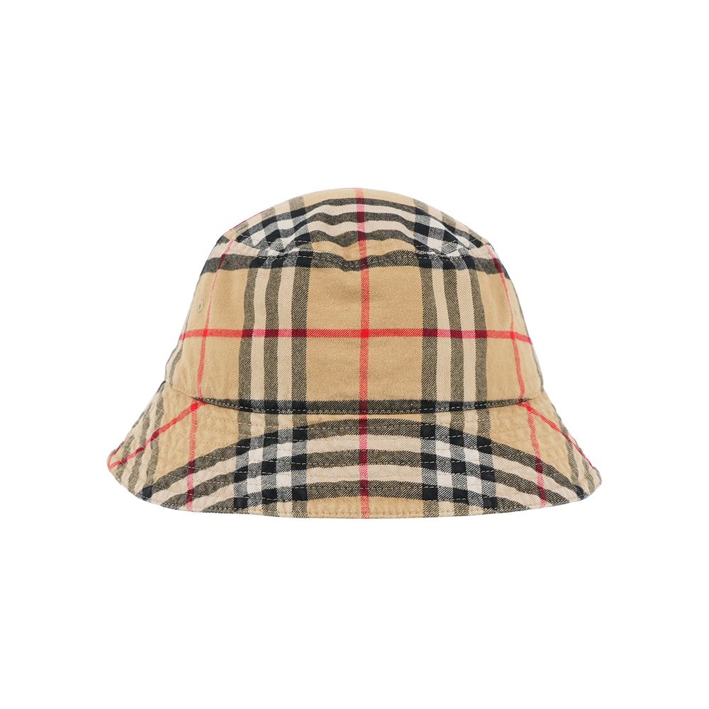 【BURBERRY】M號 格紋棉質帆布漁夫帽(經典米色)/ 平行輸入